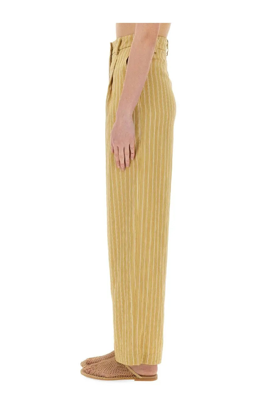 Alysi Women's Striped Satin Tailored Pants Beige, view 4
