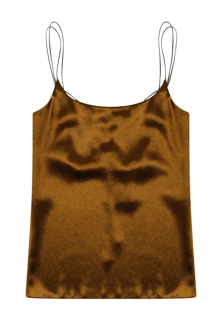 Alysi women’s satin brown camisole with bronze color thin black straps and subtle tie dye pattern