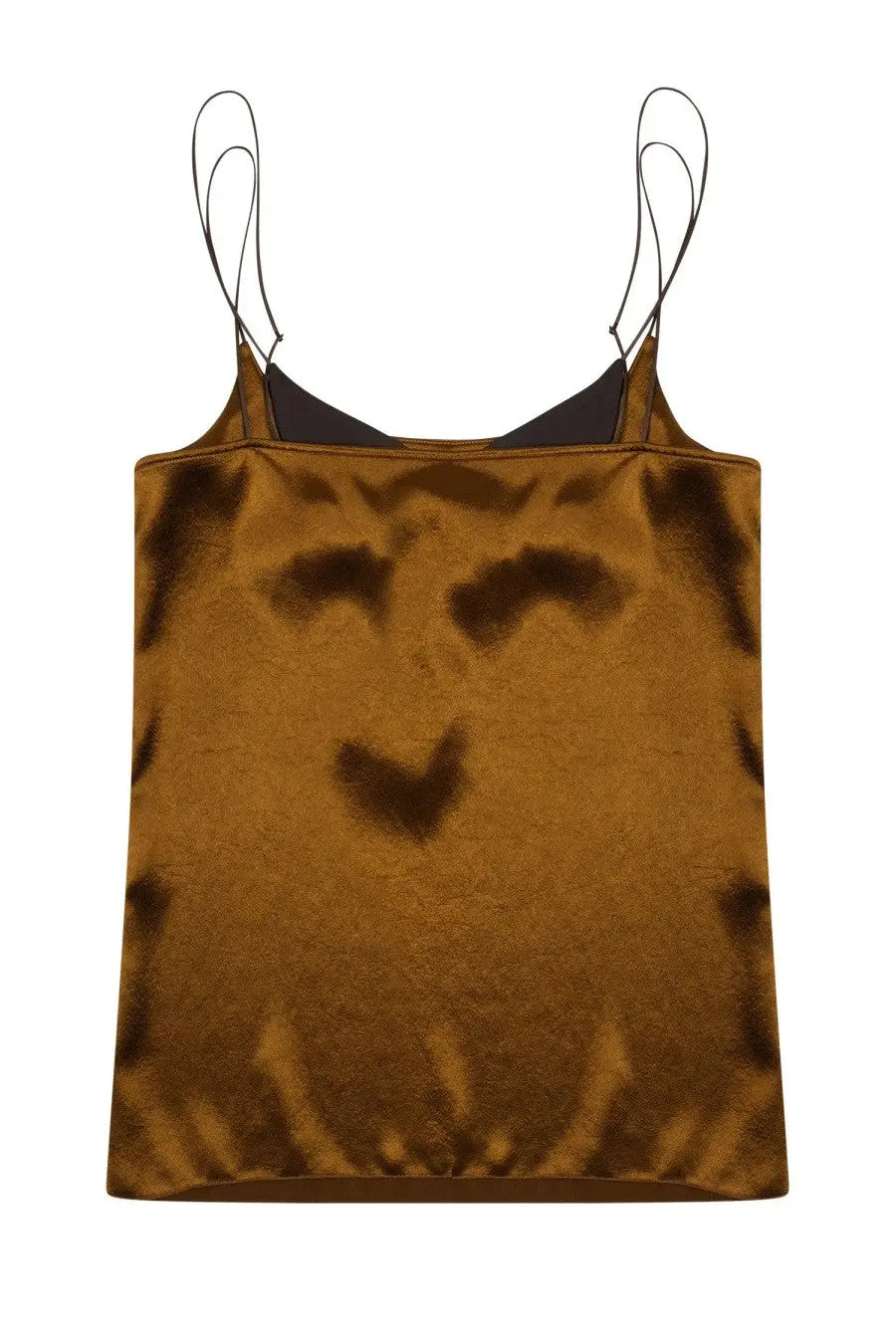 Alysi women’s satin brown top with bronze velvet camisole fabric subtle tie-dye pattern and thin black straps
