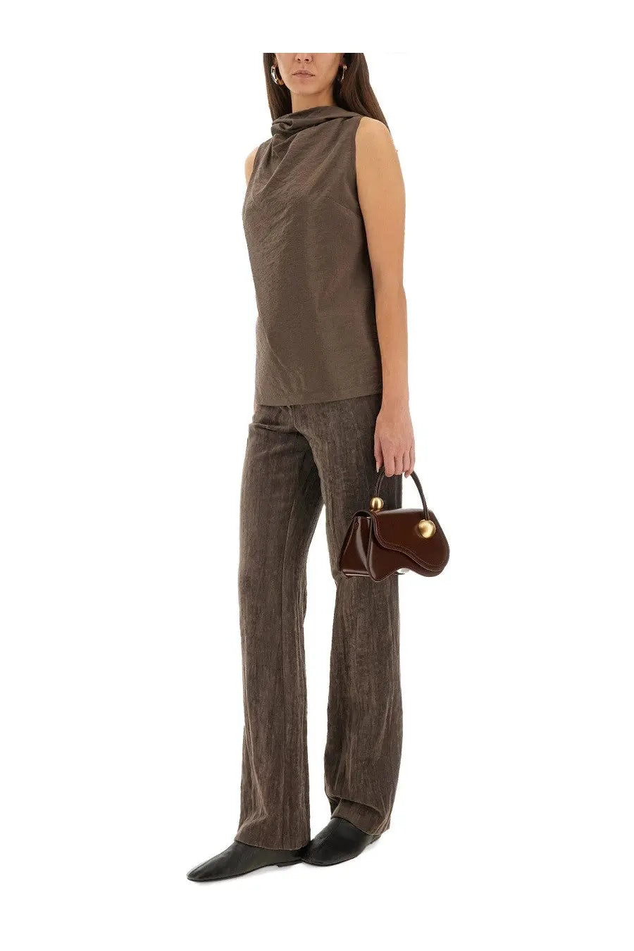 Alysi Women's Velvet Crinkle Slim Pants Brown, view 2
