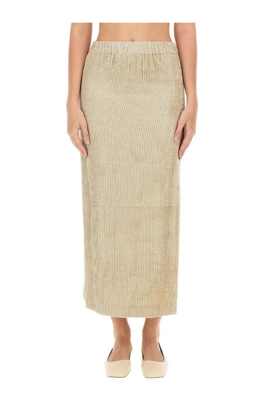 Beige alysi women’s velvet midi skirt with ribbed corduroy texture and elastic waistband