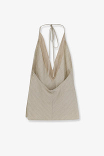 Alysi women’s beige viscose and linen halter top with deep v-neckline and subtle textured fabric