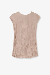 Alysi women’s pink soft beige pleated knit top with rounded neckline and short sleeves for casual wear