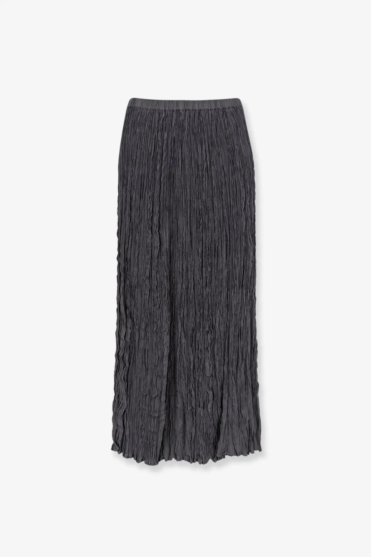 Alysi women’s wrinkled viscose skirt in dark gray with a pleated midi design and a soft flowing silhouette