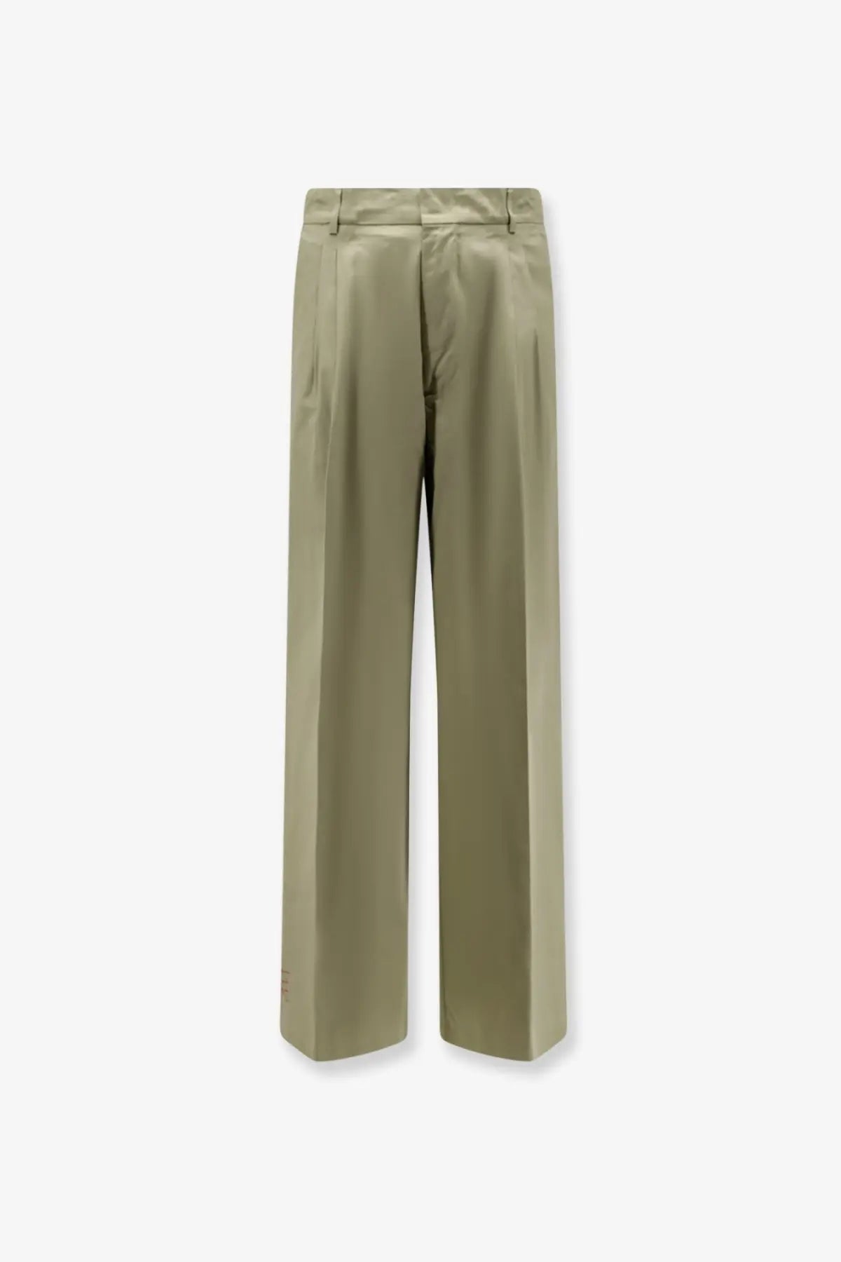 Amaránto men’s olive green cotton wide-leg trousers with tailored fit and subtle pleats at the waistband