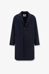 Amaránto men’s outdoor wool coat navy blue with a classic collar and three black buttons