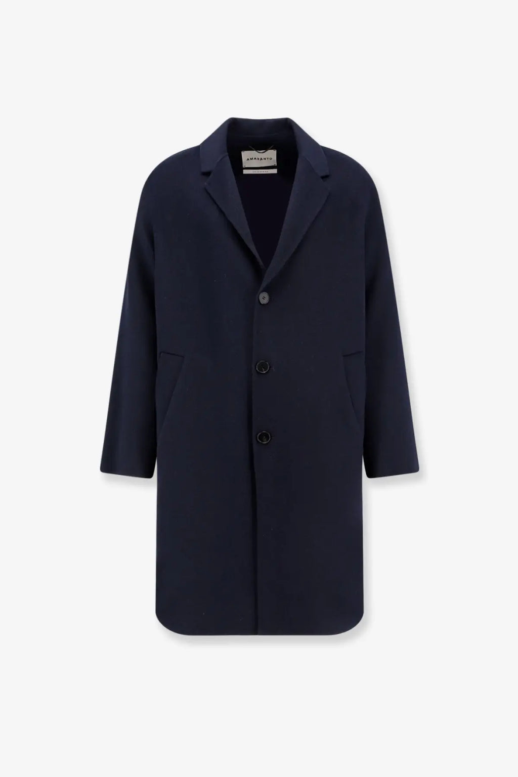 Amaránto men’s outdoor wool coat blue sleek navy blue with classic collar and three black buttons
