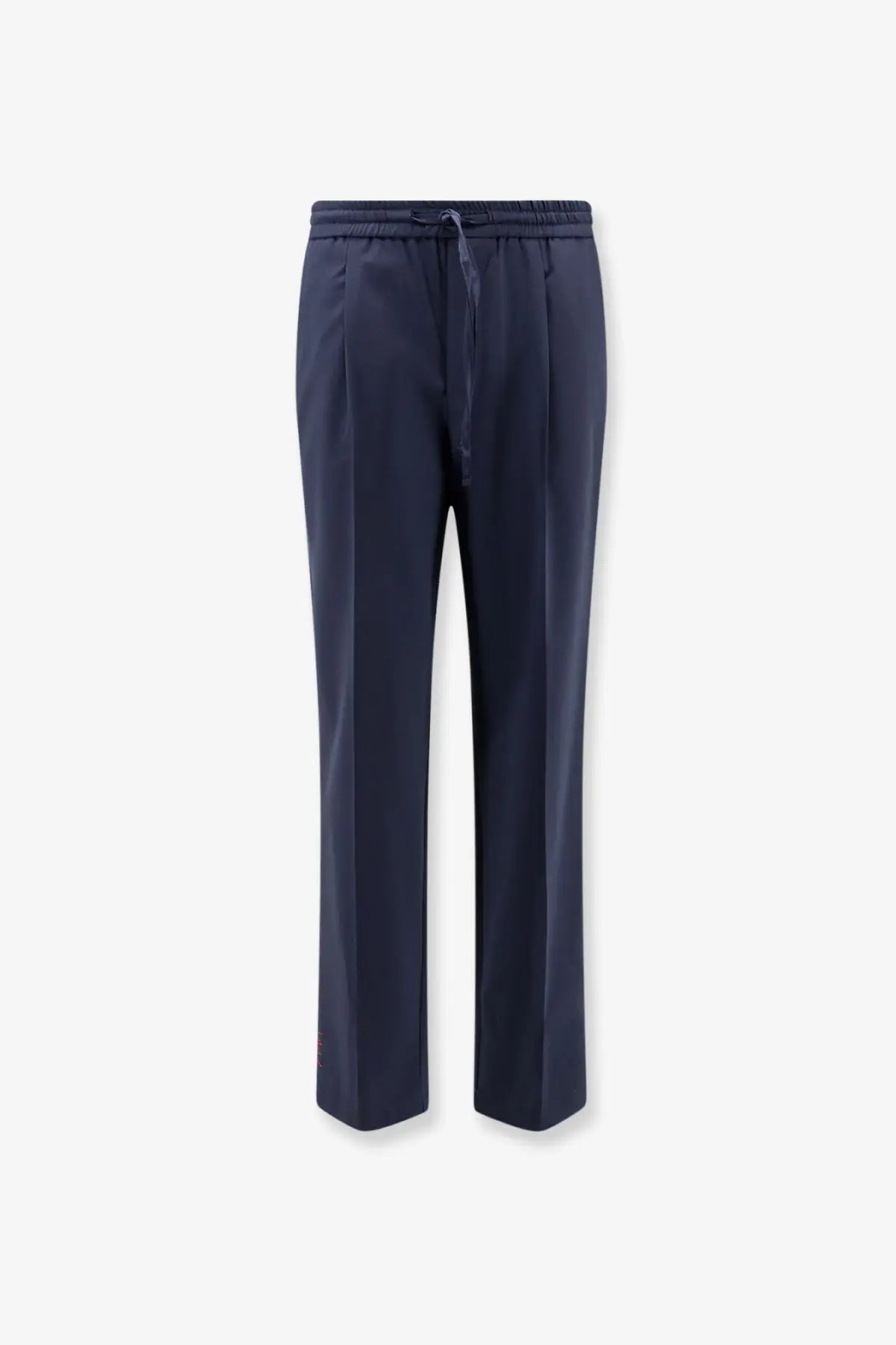 Navy blue tailored virgin wool blend trousers for men with drawstring waistband and subtle pleats amaránto brand