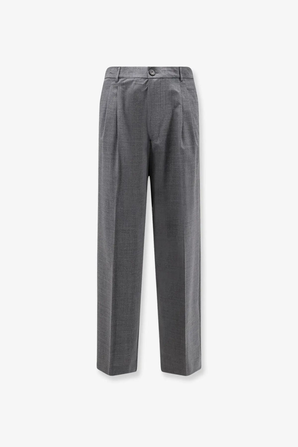 Amaránto men’s grey virgin wool blend trousers with pleats, subtle textured pattern, and button waist closure