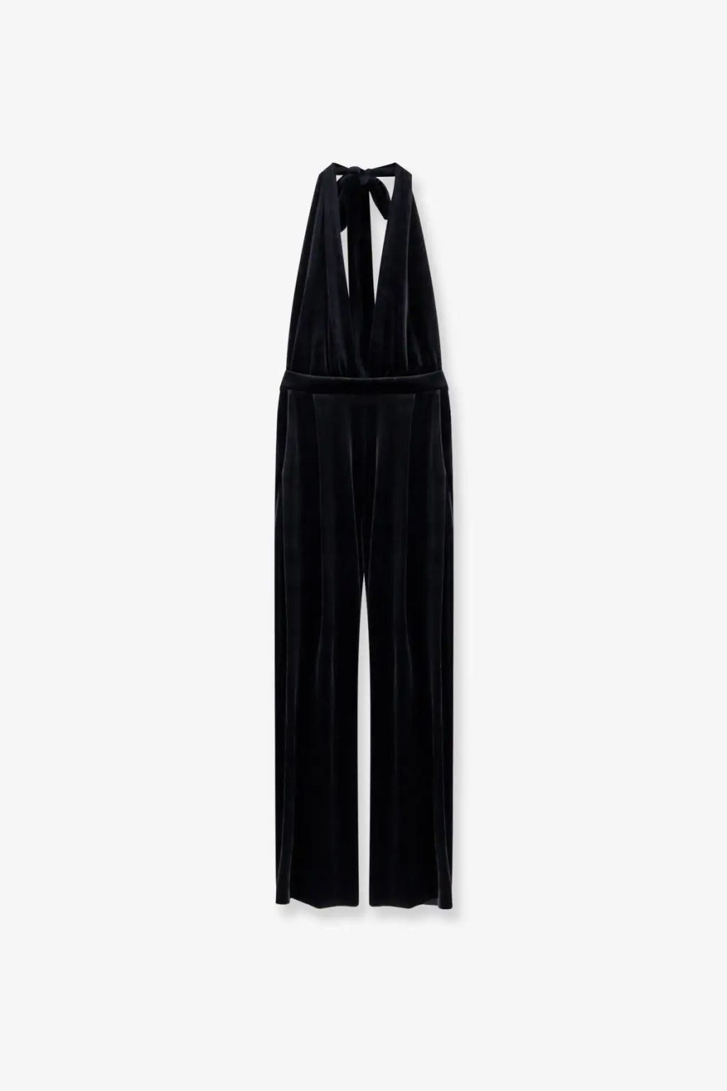 Amazuìn women’s gily black velvet halter jumpsuit with tied neck and wide-leg cut for elegant occasions