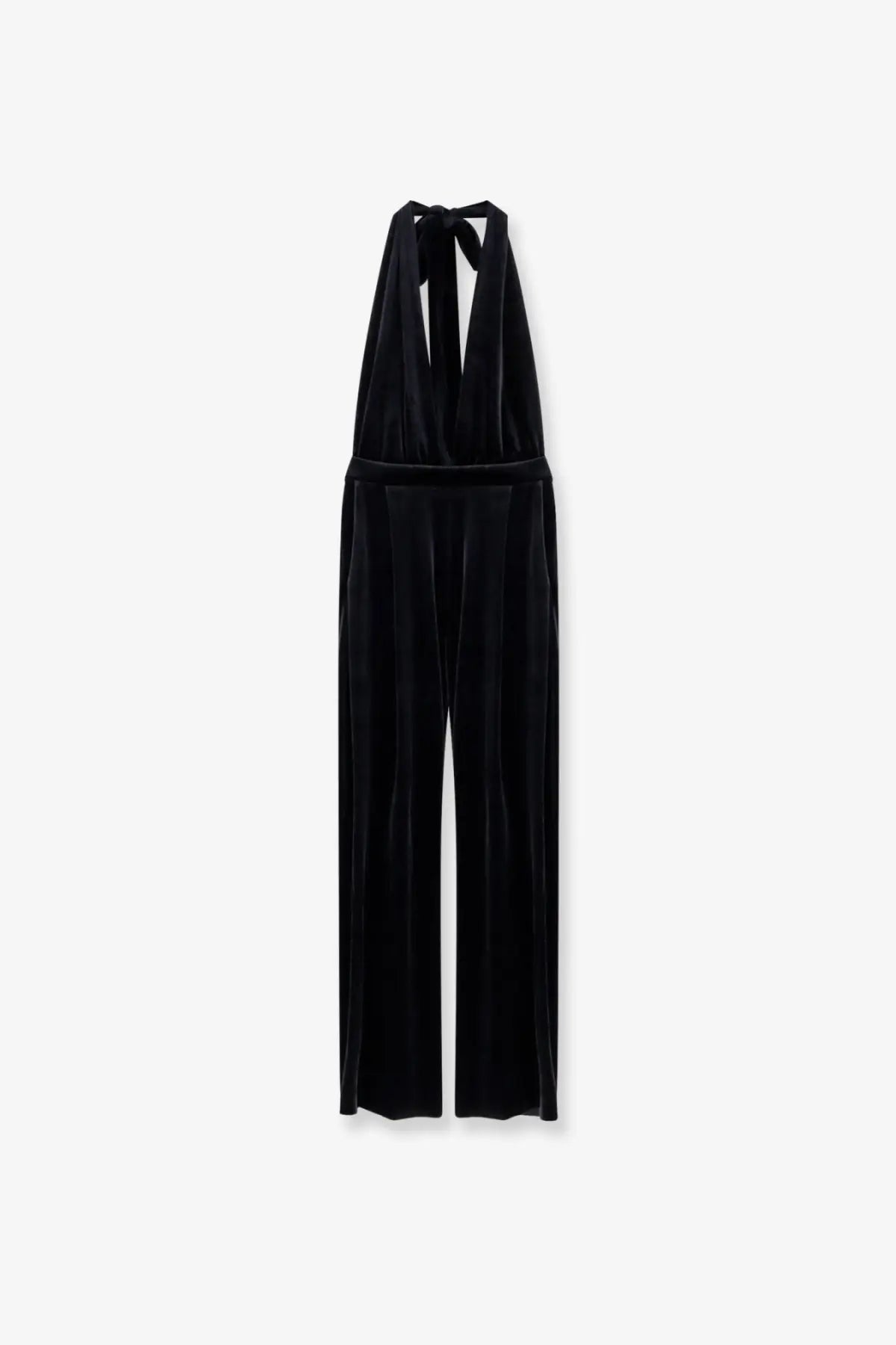 Amazuìn women’s gily black velvet halter jumpsuit with tied neck and wide-leg cut for elegant occasions