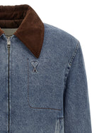 Ami Paris Men's Ami De Coeur Padded Denim Jacket Blue, view 3