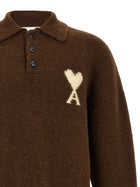 Ami Paris Ami De Coeur Polo Shirt Brown, view 3