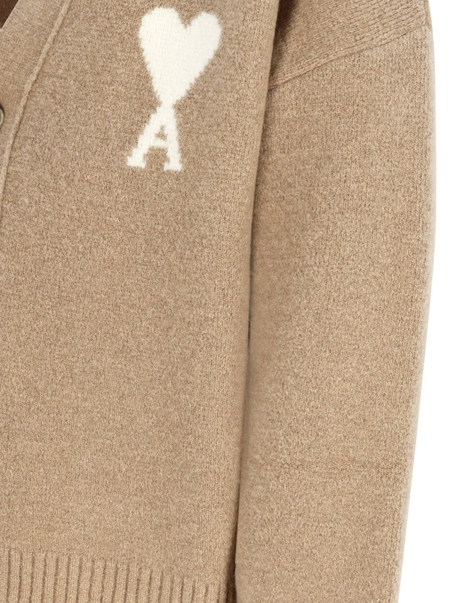 Ami Paris Men's Cardigan Ami De Coeur Beige, view 3