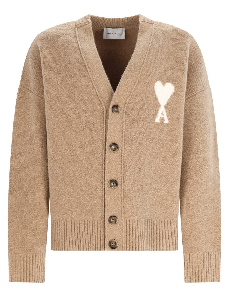 Ami Paris Men's Cardigan Ami De Coeur Beige