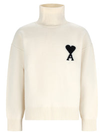 Ami Paris Men's Collar High Ami De Coeur Sweater White
