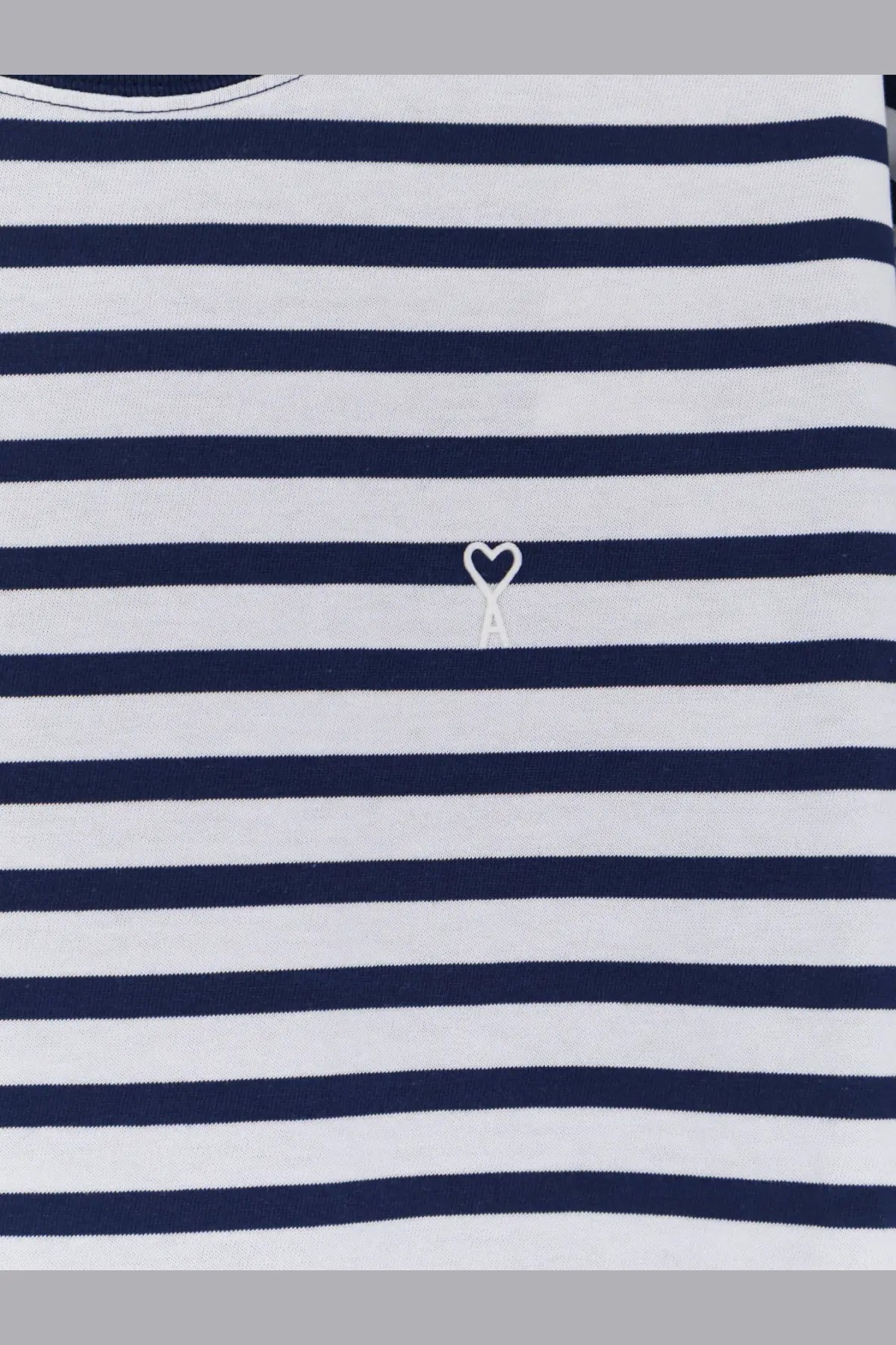 Ami Paris men’s navy and white striped cotton t-shirt with a small embroidered heart logo multicolor shirt