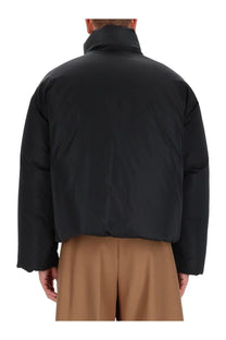 Black quilted Ami Paris men’s Ami DE Coeur down jacket with high collar and puffer design