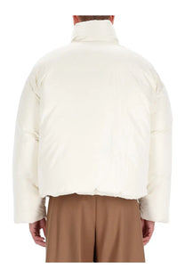 Ami Paris men’s Ami DE Coeur cream puffy quilted down jacket with high collar and long sleeves in white