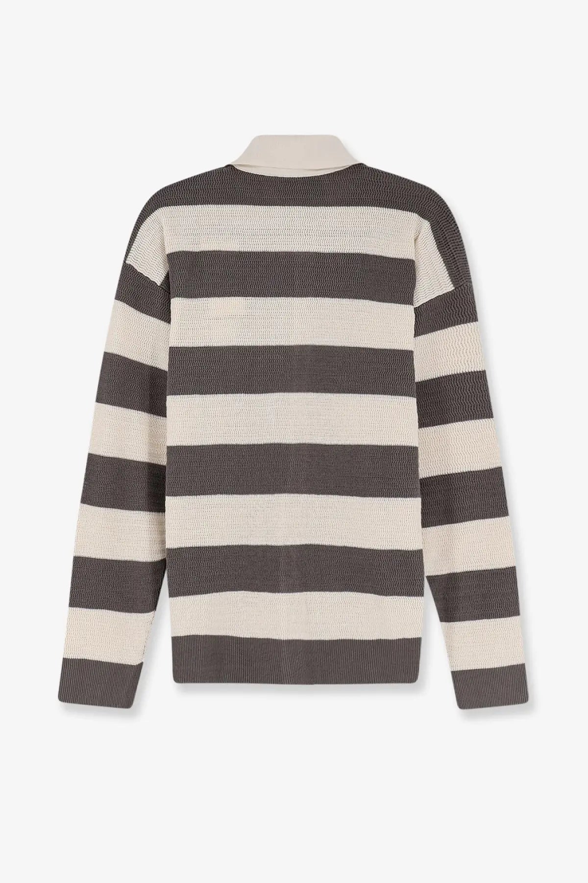 Ami paris men’s ami de coeur striped cotton cardigan white featuring a cozy charcoal gray and off-white textured knit sweater