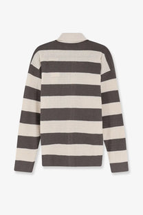 Ami paris men’s ami de coeur striped cotton cardigan white featuring a cozy charcoal gray and off-white textured knit sweater