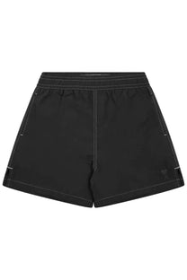 Ami paris men’s ami de coeur black athletic shorts with white stitching and subtle logo on lower right leg front view