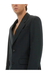 Ami Paris men’s double breasted black wool blazer with notched lapels and subtle texture