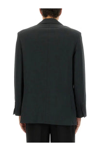 Ami paris men’s double breasted wool jacket grey with black tailored blazer look and subtle tonal stitching