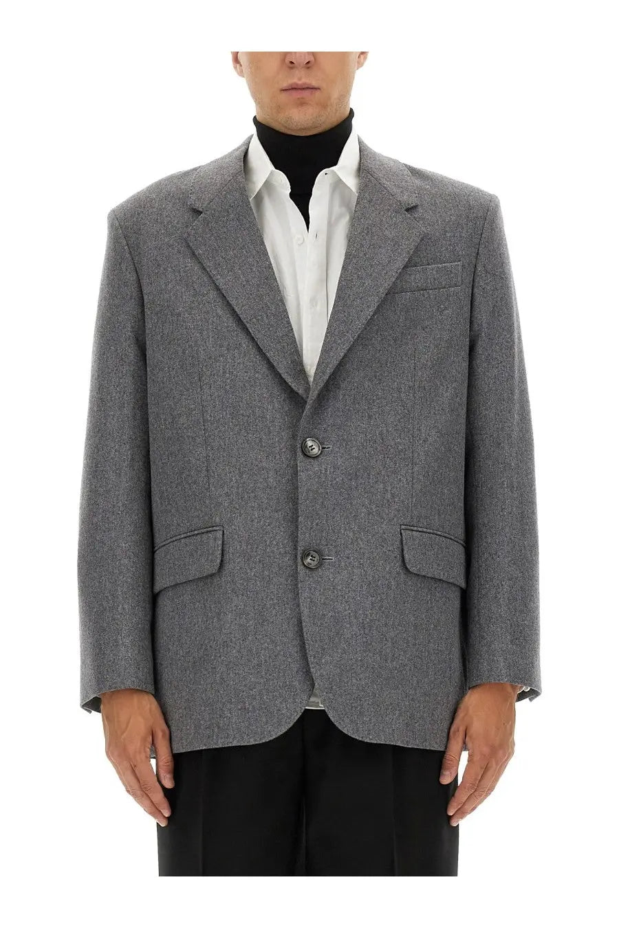 Gray textured wool blazer with two front buttons and flap pockets ami paris men’s double breasted wool jacket gray