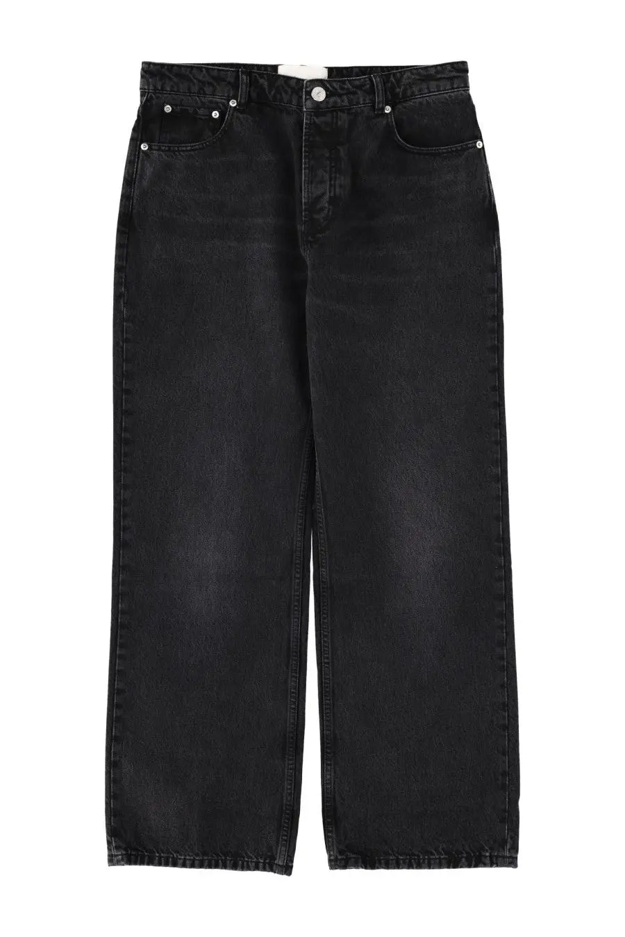 Ami Paris men’s jeans large fit black wide-leg denim jeans with straight cut silhouette and subtle fading for relaxed look