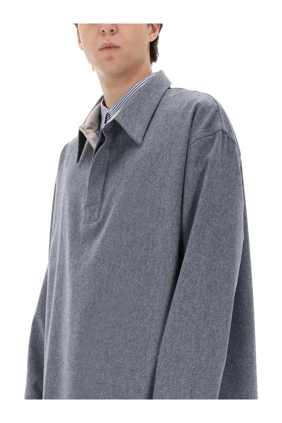 Ami Paris Men's Long Sleeved Polo Shirt Grey, view 4