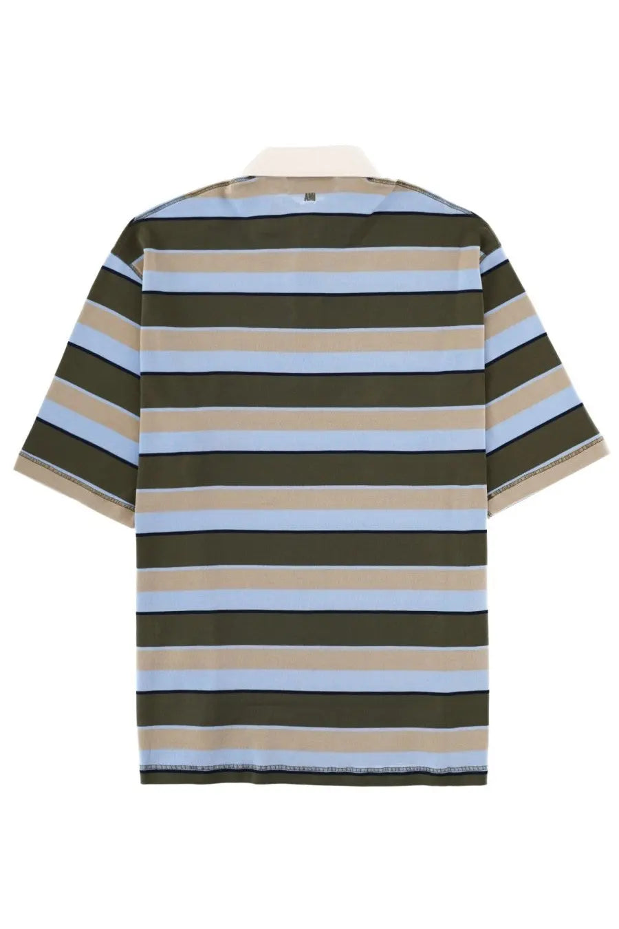 Ami Paris men’s olive and light blue striped short-sleeved polo shirt in cotone with cream collar