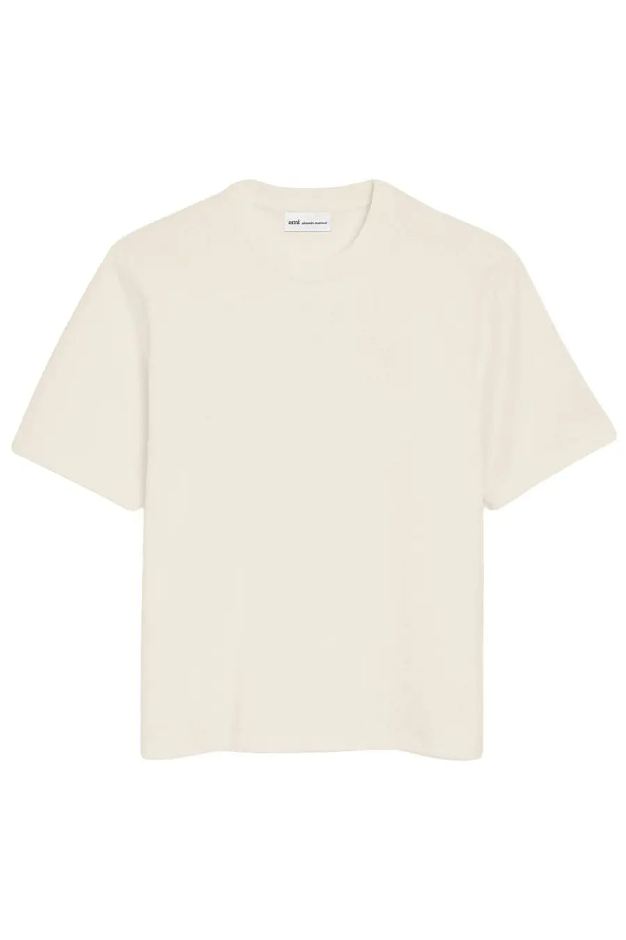 Ami Paris men’s cream-colored minimalist short-sleeved t-shirt with crew neck and soft cotton fabric