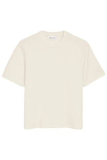 Ami Paris men’s cream-colored minimalist short-sleeved t-shirt with crew neck and soft cotton fabric
