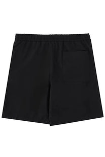 Back view of ami paris men’s black elasticizzati shorts with elastic waistband and single rear pocket