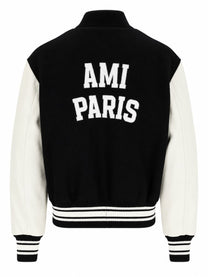 Ami Paris Men's Teddy Padded Jacket with Sleeves in Leather Black, view 2