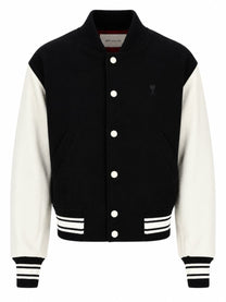 Ami Paris Men's Teddy Padded Jacket with Sleeves in Leather Black