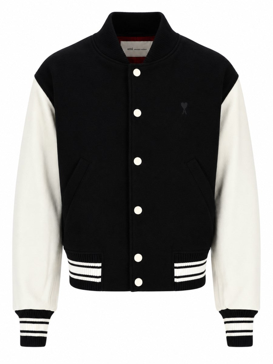 Ami Paris Men's Teddy Padded Jacket with Sleeves in Leather Black