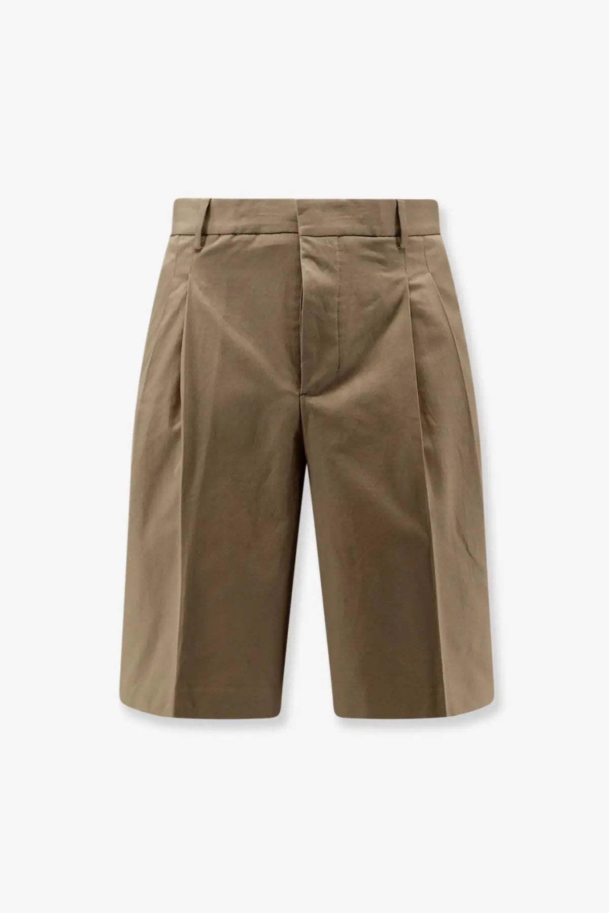 Ami paris men’s virgin wool shorts beige featuring khaki pleated design smooth structured fabric tailored waistband