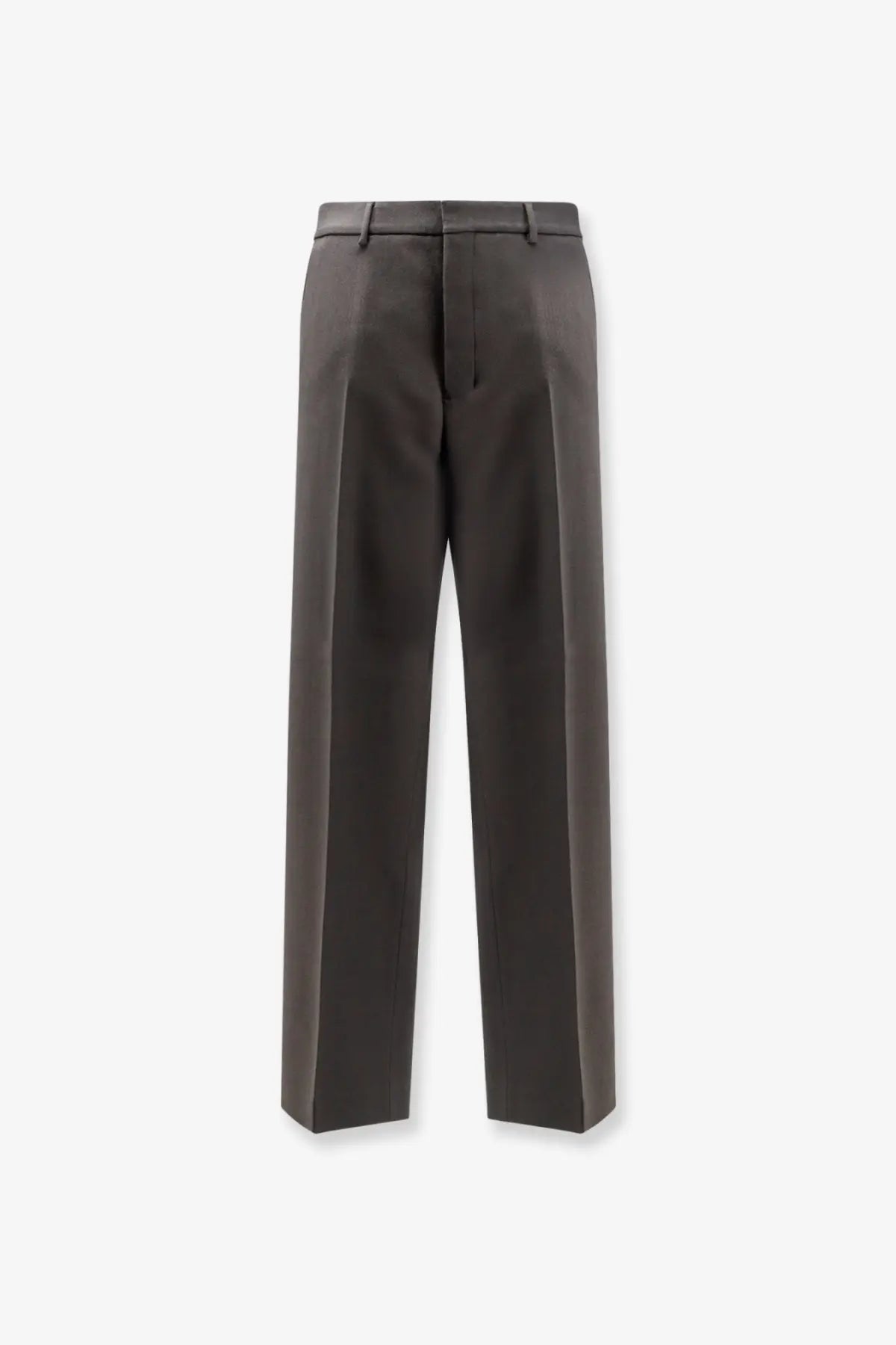 Dark gray ami paris men’s virgin wool trousers with sleek straight-leg tailored fit and subtle front pleats