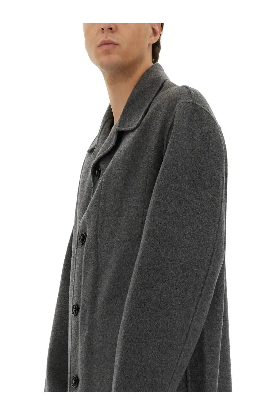 Ami Paris men’s dark gray wool and cashmere blend coat with classic collar and black buttons
