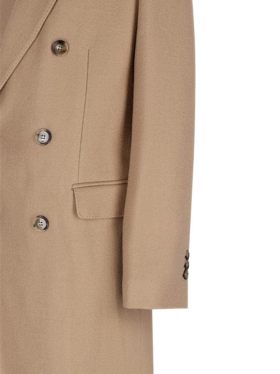 Ami Paris Men's Wool Double-Breasted Coat Beige, view 3