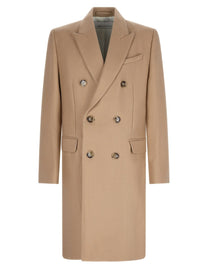Ami Paris Men's Wool Double-Breasted Coat Beige