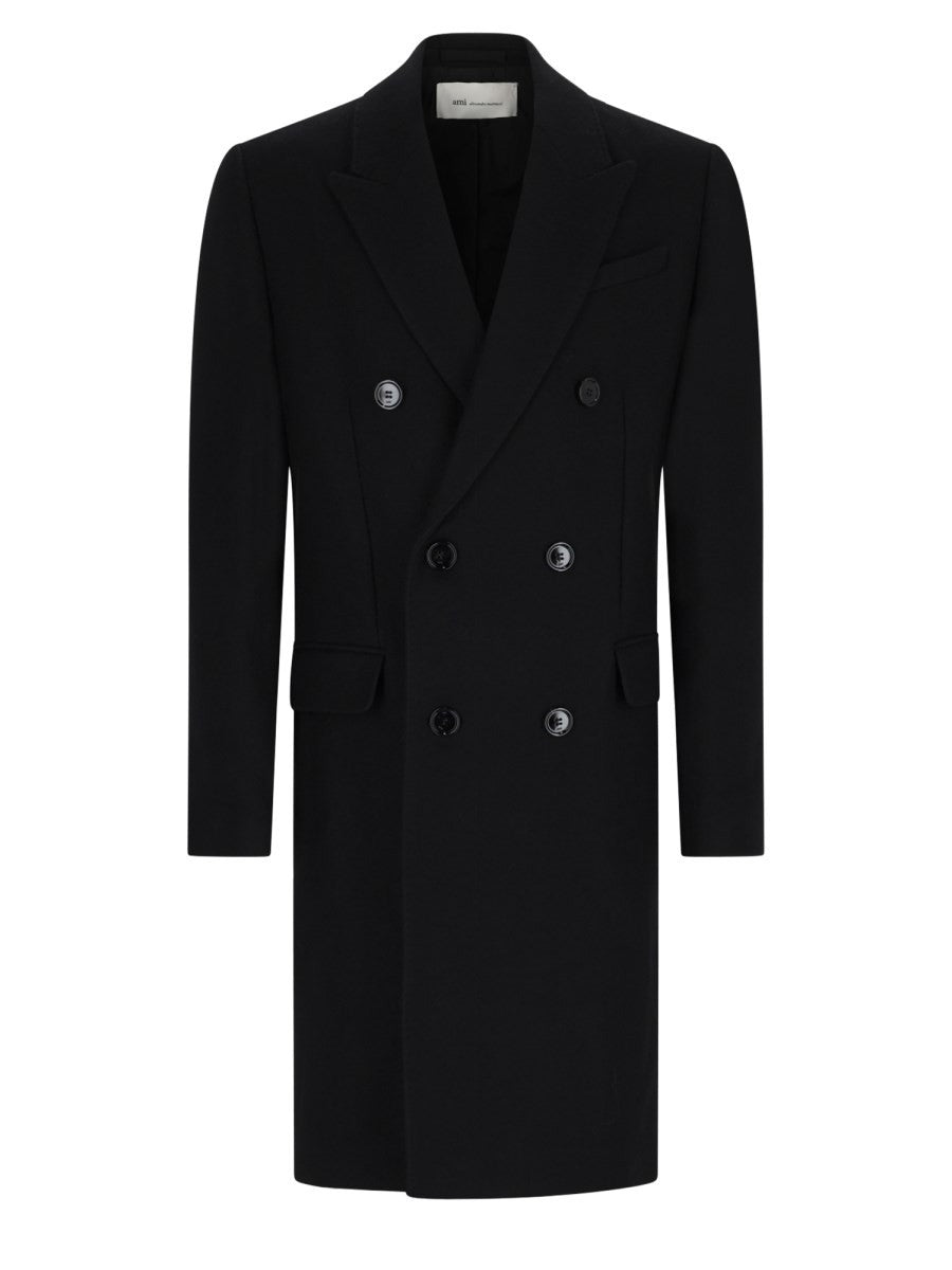 Ami Paris Men's Wool Double-Breasted Coat Black