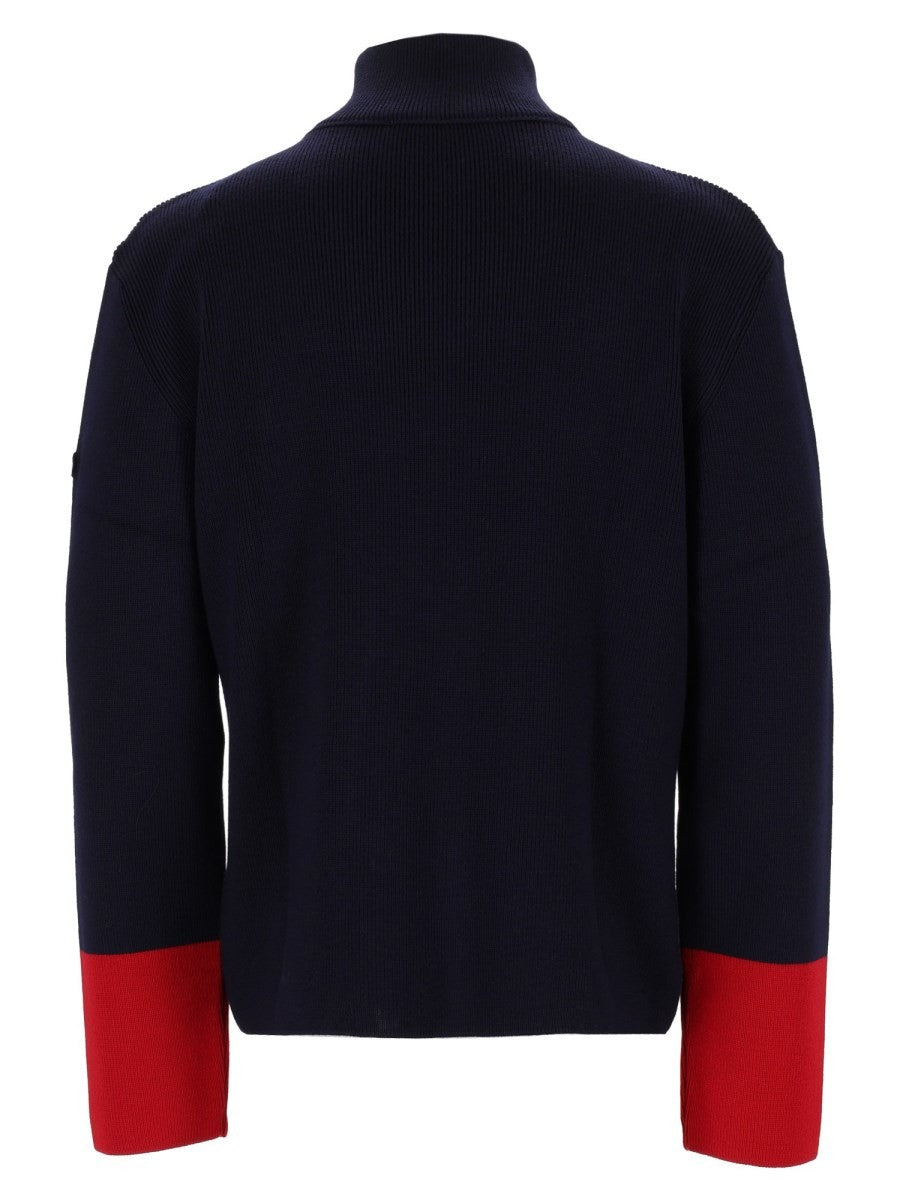 Ami Paris Men's Zip Wool Ribbed Sweater Blue, view 2