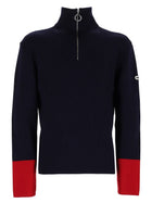 Ami Paris Men's Zip Wool Ribbed Sweater Blue