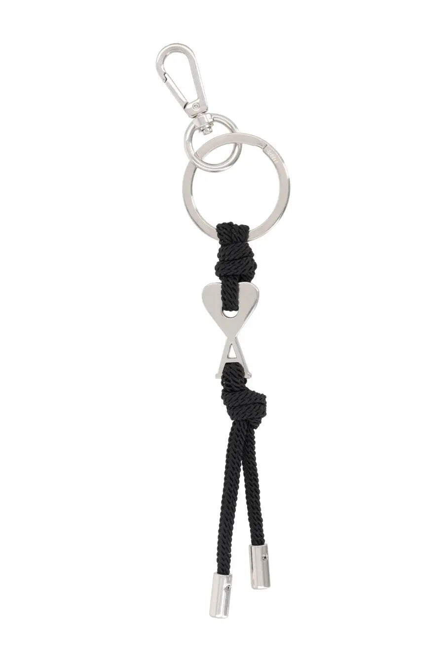 Ami Paris Ami de Coeur silver unisex keychain with black braided rope and heart charm