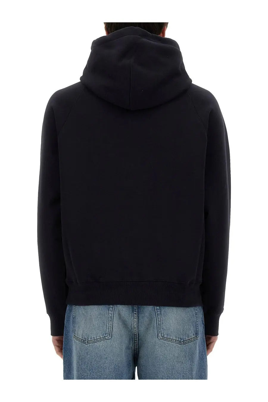 Ami Paris unisex black hoodie with soft textured fabric and ribbed cuffs for comfortable casual wear
