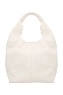 Cream-colored leather Ami Paris unisex Etienne tote bag with minimalist design and soft rounded handles