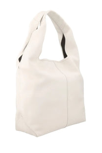 Cream-colored leather tote bag with wide handles and subtle stitching details by Ami Paris unisex Etienne tote white